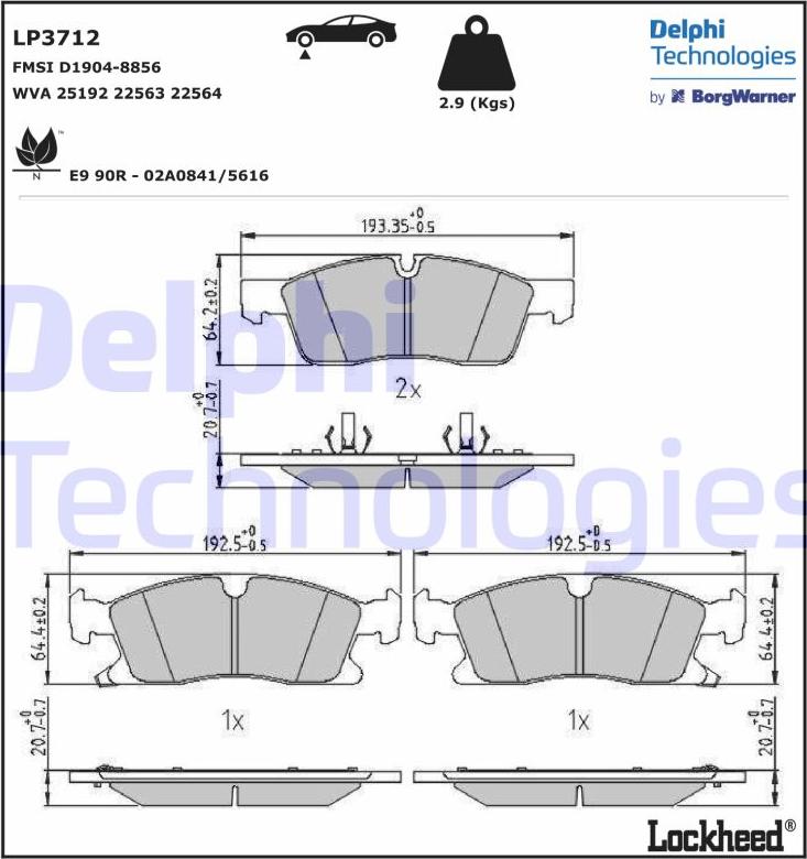 Delphi LP3712 - Kit pastiglie freno, Freno a disco autozon.pro