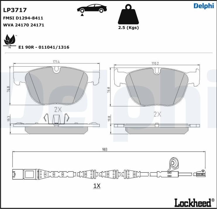 Delphi LP3717 - Kit pastiglie freno, Freno a disco autozon.pro