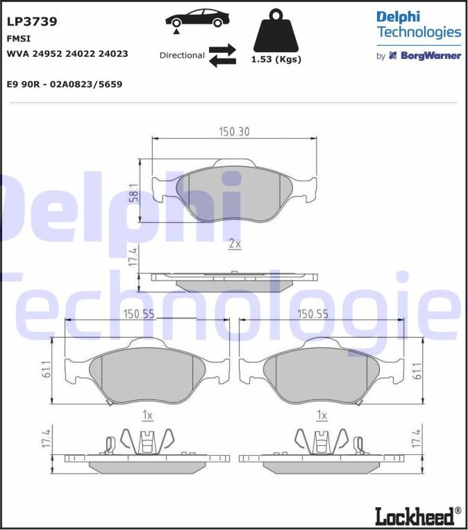 Delphi LP3739 - Kit pastiglie freno, Freno a disco autozon.pro