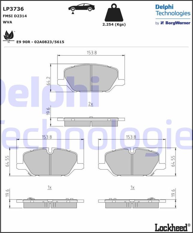 Delphi LP3736 - Kit pastiglie freno, Freno a disco autozon.pro