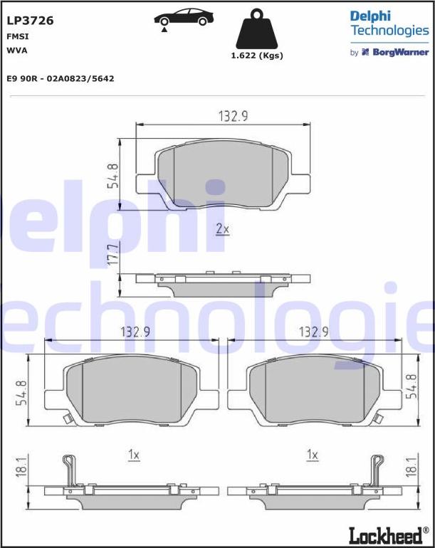 Delphi LP3726 - Kit pastiglie freno, Freno a disco autozon.pro