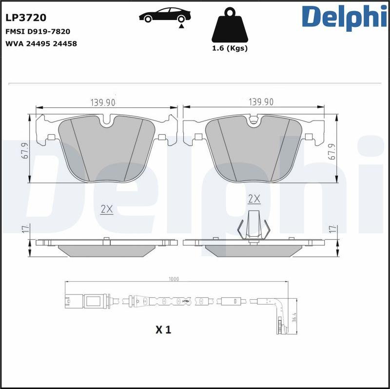 Delphi LP3720 - Kit pastiglie freno, Freno a disco autozon.pro