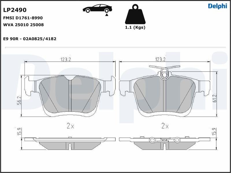 Delphi LP2490-17B1 - Kit pastiglie freno, Freno a disco autozon.pro