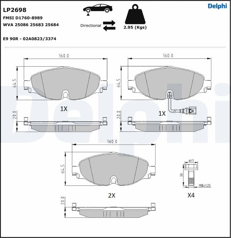 Delphi LP2698-17B1 - Kit pastiglie freno, Freno a disco autozon.pro