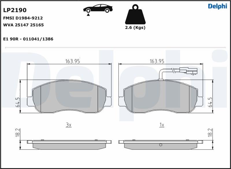 Delphi LP2190.D - Kit pastiglie freno, Freno a disco autozon.pro