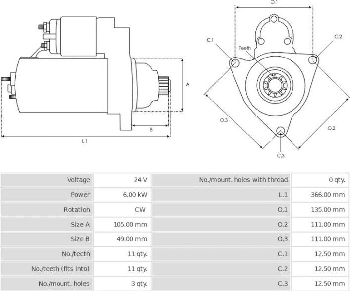 Doosan 65.26201-7073C - Motorino d'avviamento autozon.pro