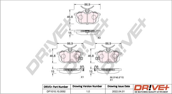 Dr!ve+ DP1010.10.0092 - Kit pastiglie freno, Freno a disco autozon.pro