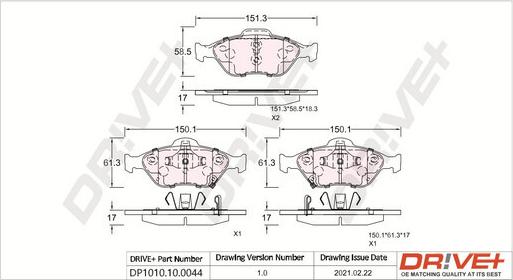 Dr!ve+ DP1010.10.0044 - Kit pastiglie freno, Freno a disco autozon.pro