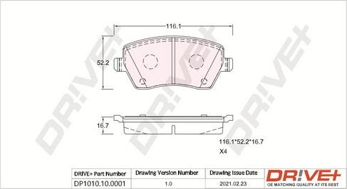 Dr!ve+ DP1010.10.0001 - Kit pastiglie freno, Freno a disco autozon.pro