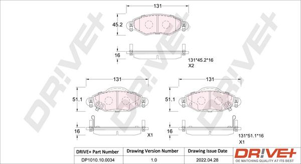 Dr!ve+ DP1010.10.0034 - Kit pastiglie freno, Freno a disco autozon.pro