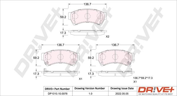 Dr!ve+ DP1010.10.0078 - Kit pastiglie freno, Freno a disco autozon.pro