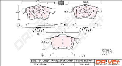 Dr!ve+ DP1010.10.0384 - Kit pastiglie freno, Freno a disco autozon.pro