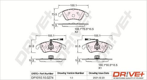 Dr!ve+ DP1010.10.0274 - Kit pastiglie freno, Freno a disco autozon.pro