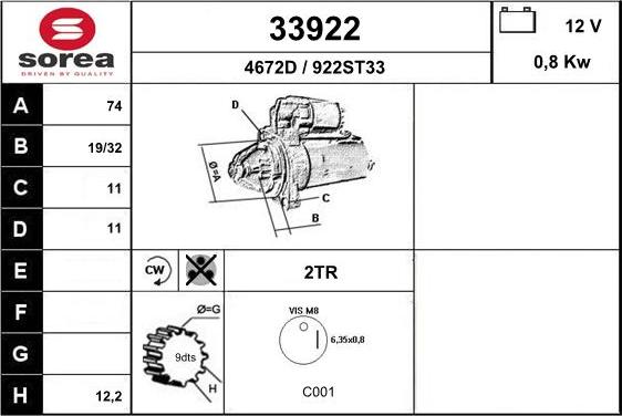 EAI 33922 - Motorino d'avviamento autozon.pro