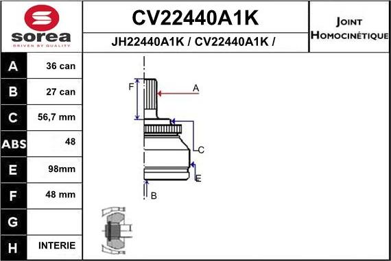 EAI CV22440A1K - Kit giunti, Semiasse autozon.pro