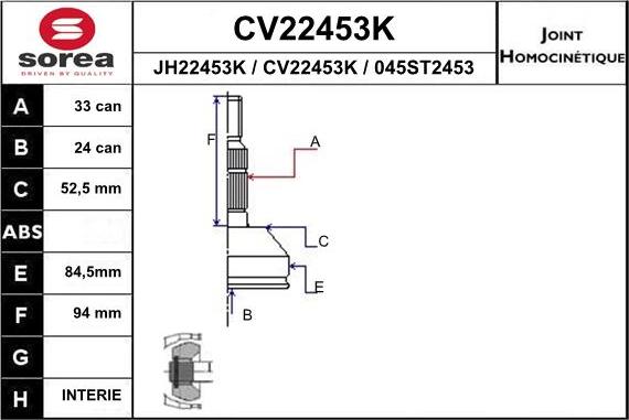 EAI CV22453K - Kit giunti, Semiasse autozon.pro