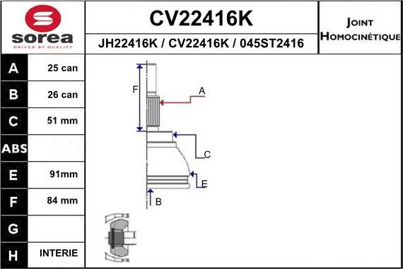 EAI CV22416K - Kit giunti, Semiasse autozon.pro