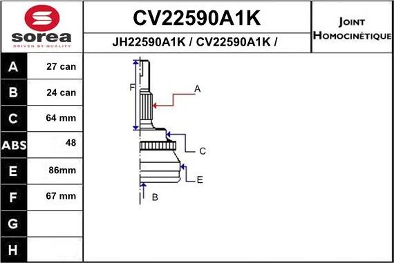 EAI CV22590A1K - Kit giunti, Semiasse autozon.pro