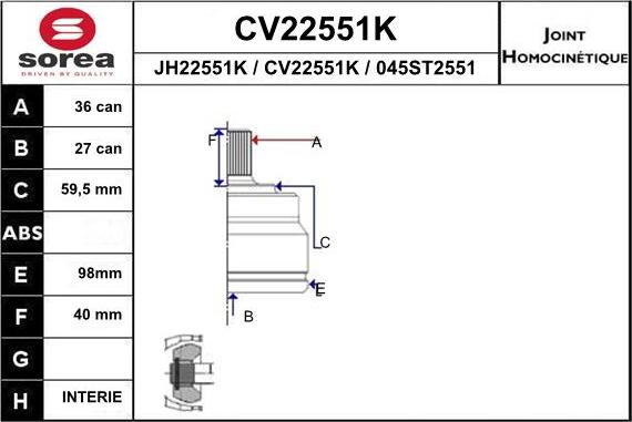 EAI CV22551K - Kit giunti, Semiasse autozon.pro