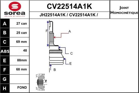 EAI CV22514A1K - Kit giunti, Semiasse autozon.pro