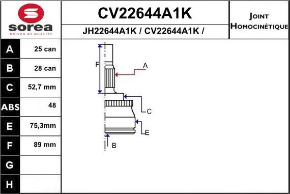 EAI CV22644A1K - Kit giunti, Semiasse autozon.pro