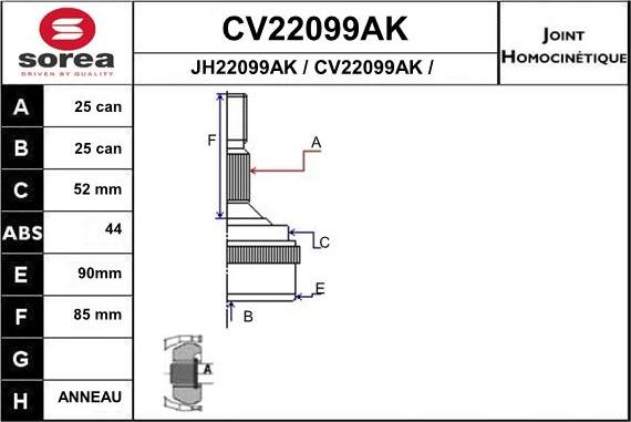 EAI CV22099AK - Kit giunti, Semiasse autozon.pro