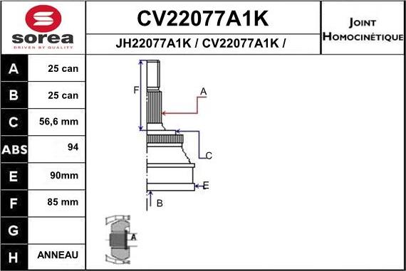 EAI CV22077A1K - Kit giunti, Semiasse autozon.pro