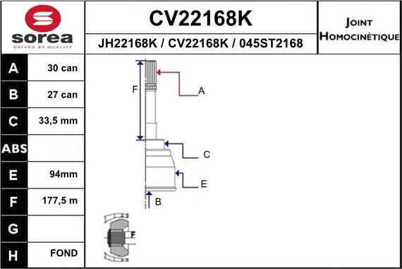 EAI CV22168K - Kit giunti, Semiasse autozon.pro