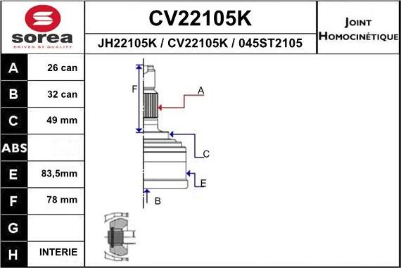 EAI CV22105K - Kit giunti, Semiasse autozon.pro