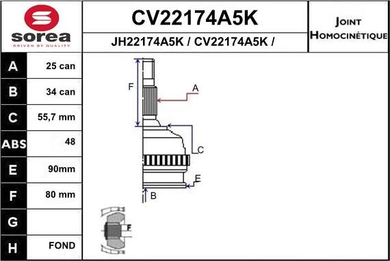 EAI CV22174A5K - Kit giunti, Semiasse autozon.pro