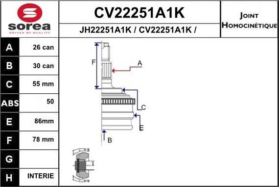 EAI CV22251A1K - Kit giunti, Semiasse autozon.pro