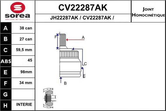 EAI CV22287AK - Kit giunti, Semiasse autozon.pro