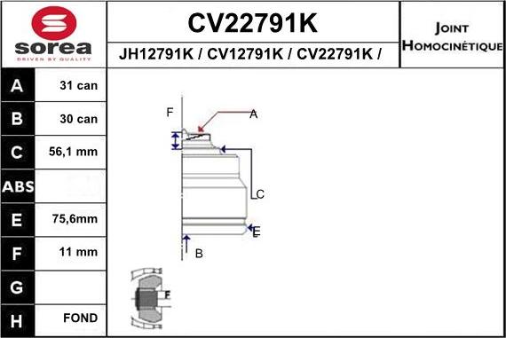 EAI CV22791K - Kit giunti, Semiasse autozon.pro