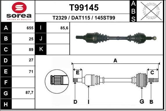 EAI T99145 - Albero motore / Semiasse autozon.pro