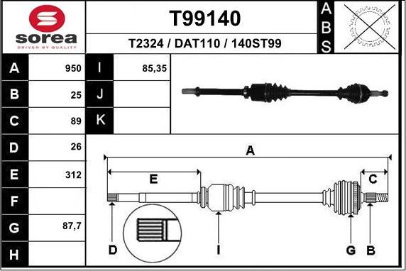 EAI T99140 - Albero motore / Semiasse autozon.pro