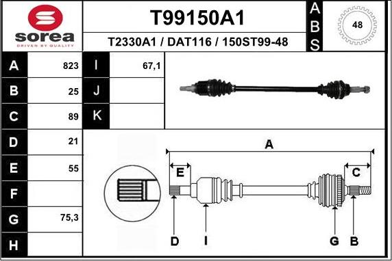 EAI T99150A1 - Albero motore / Semiasse autozon.pro