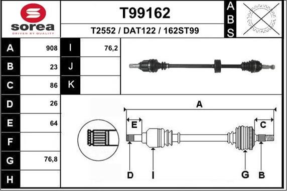 EAI T99162 - Albero motore / Semiasse autozon.pro