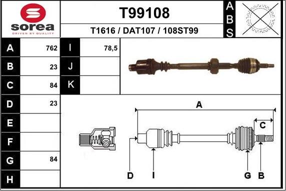 EAI T99108 - Albero motore / Semiasse autozon.pro