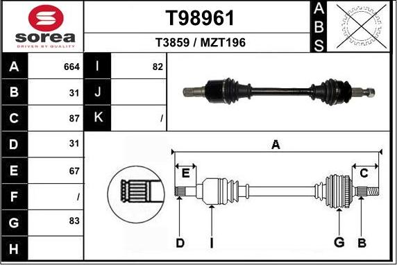 EAI T98961 - Albero motore / Semiasse autozon.pro