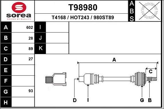 EAI T98980 - Albero motore / Semiasse autozon.pro