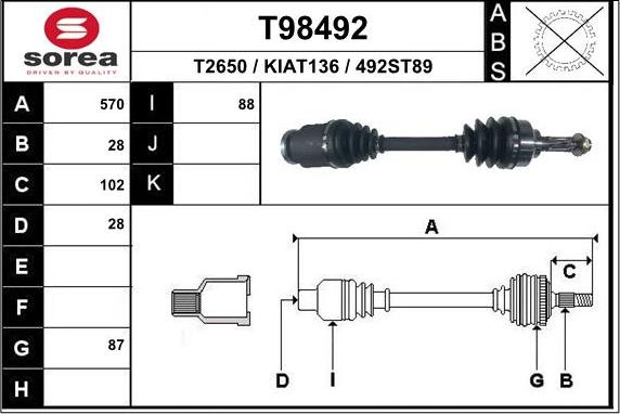 EAI T98492 - Albero motore / Semiasse autozon.pro