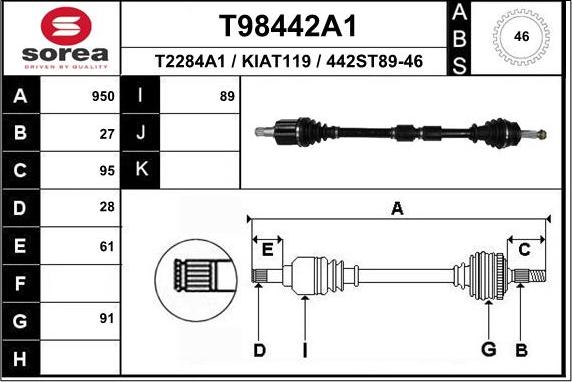 EAI T98442A1 - Albero motore / Semiasse autozon.pro