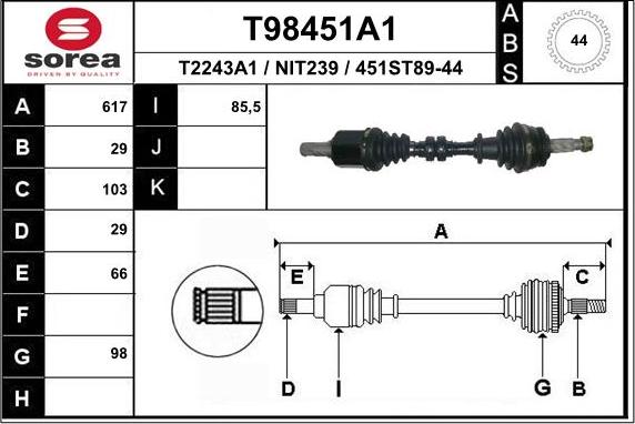 EAI T98451A1 - Albero motore / Semiasse autozon.pro