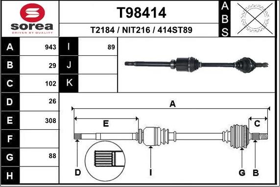 EAI T98414 - Albero motore / Semiasse autozon.pro