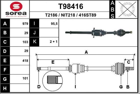 EAI T98416 - Albero motore / Semiasse autozon.pro