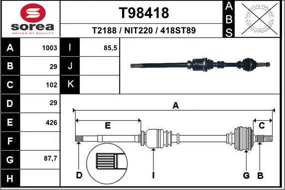 EAI T98418 - Albero motore / Semiasse autozon.pro