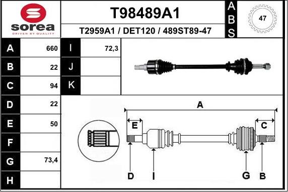 EAI T98489A1 - Albero motore / Semiasse autozon.pro