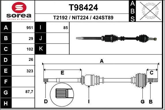 EAI T98424 - Albero motore / Semiasse autozon.pro