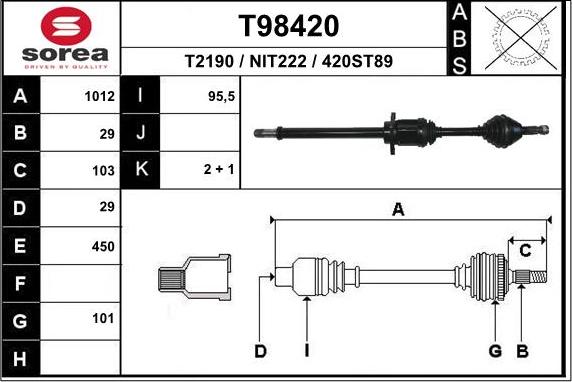 EAI T98420 - Albero motore / Semiasse autozon.pro