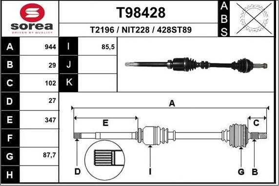 EAI T98428 - Albero motore / Semiasse autozon.pro